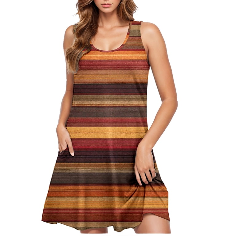 knee length dresses for ladies Striped Tank Knit Dress