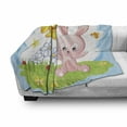 thumbnail image 3 of Children Soft Flannel Fleece Throw Blanket, Bunny Rabbit in Flower Garden with Happy Sun Lady Bugs and Butterfly Print, Cozy Plush for Indoor and Outdoor Use, 60" x 80", Multicolor, by Ambesonne, 3 of 6