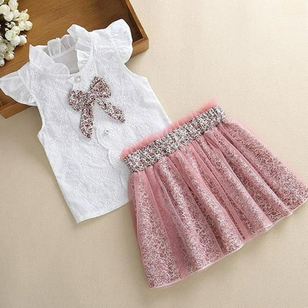 

Hunpta Kids Baby Girls Sleeveless Bow Shirt Tops Leopard Print Skirt Outfits Set
