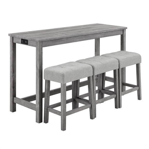MIKIBAMA Bar Table Set with Power Outlet, 4 Piece Dining Table Set