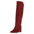 thumbnail image 2 of FSJ Women Classic Side Zipper Knee High Boots Chunky Block Heels Fold Over Button Pointy Closed Toe Comfort Casual Wear Shoes Size 9.5 Red, 2 of 4