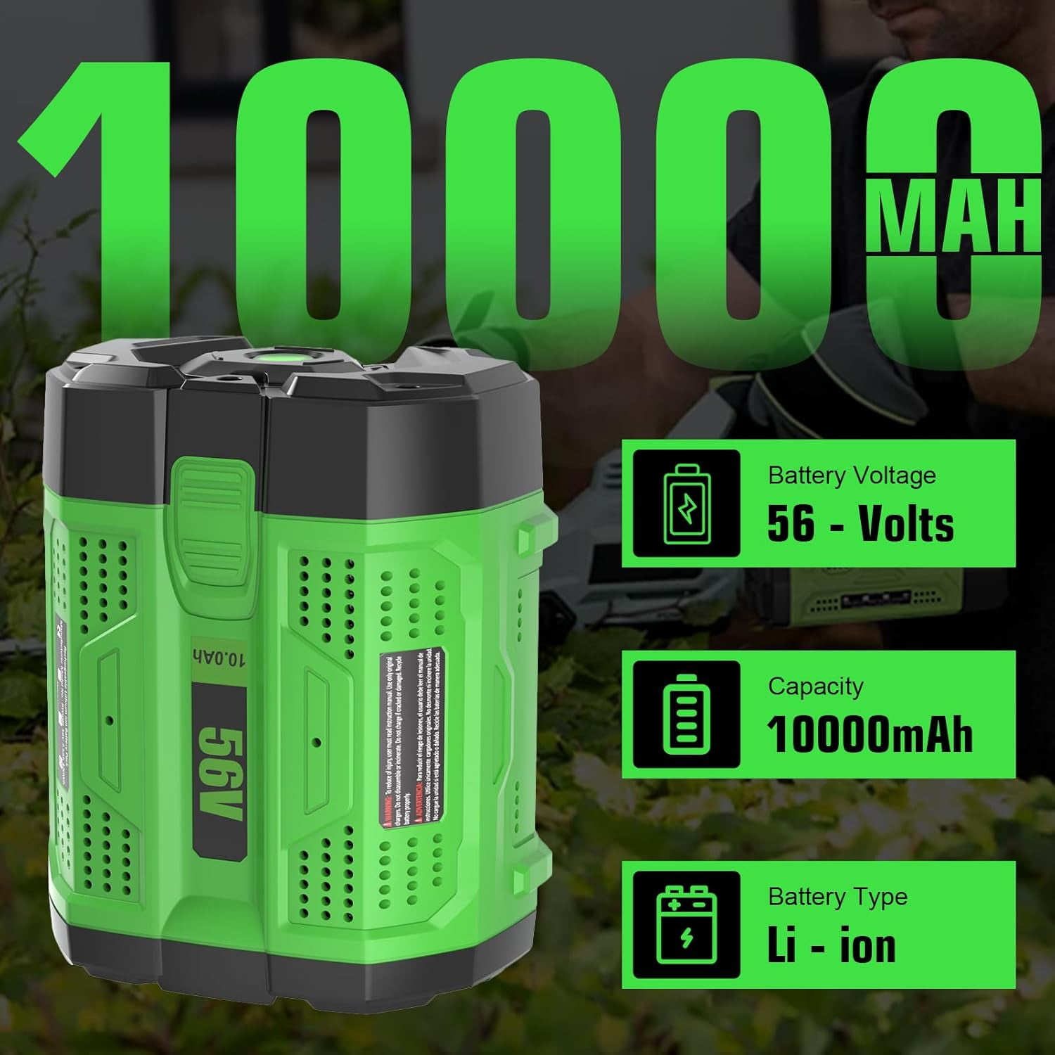 Upgrade 2Packs 10000mAh Lithium Ion Battery Long Runtime High Power Output Replacement for EGO 56V Battery BA2800 BA2800T BA4200 BA4200T BA5600T