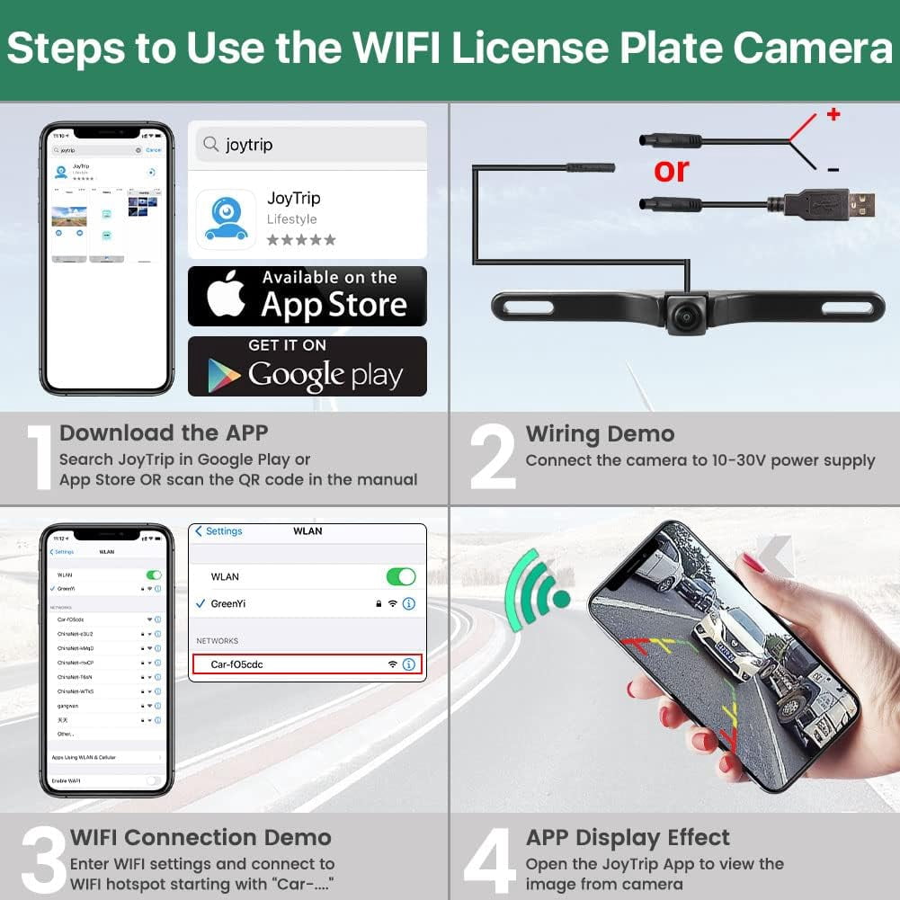 WiFi Car Wireless Backup Camera, 5G 720P HD Car License Plate Rear/Front View Reverse Camera for iPhone iPad Android Smart Phones Tablets Which Support Double Band WiFi