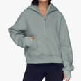 thumbnail image 2 of Tops for Women 2025 Knit Winter Fall Relaxed Fit Hooded Long-sleeved Bell Drop Shoulder Half Zip Solid Color Pullover Cotton Sweatshirt Tops(Navy,M), 2 of 6
