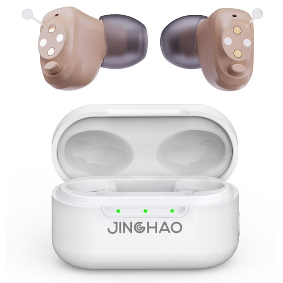Jinghao DIgital Personal Sound Amplifier Product  CIC for Ears for Seniors Adults with Rechargeable Charging Box White