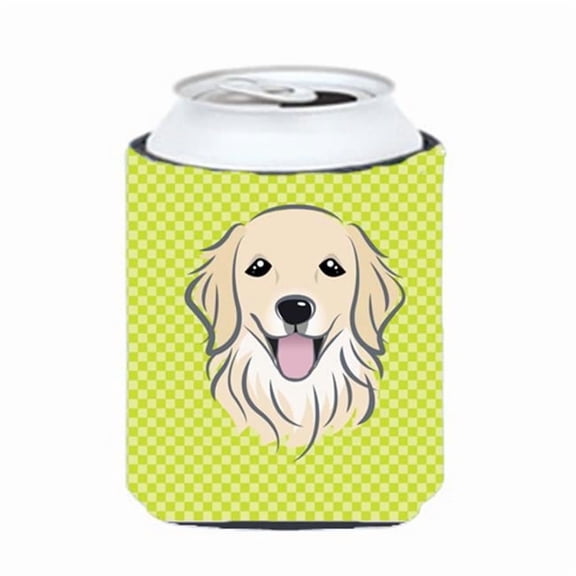 Checkerboard Lime Green Golden Retriever Can Or Bottle Hugger, 12 Oz.