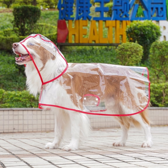 Clear Dog Raincoat, Transparent PVC Cape Style Pet Rain Jacket with Hidden Leash Hole, Adjustable Double Buckle for Large Dogs(3XL,Red)