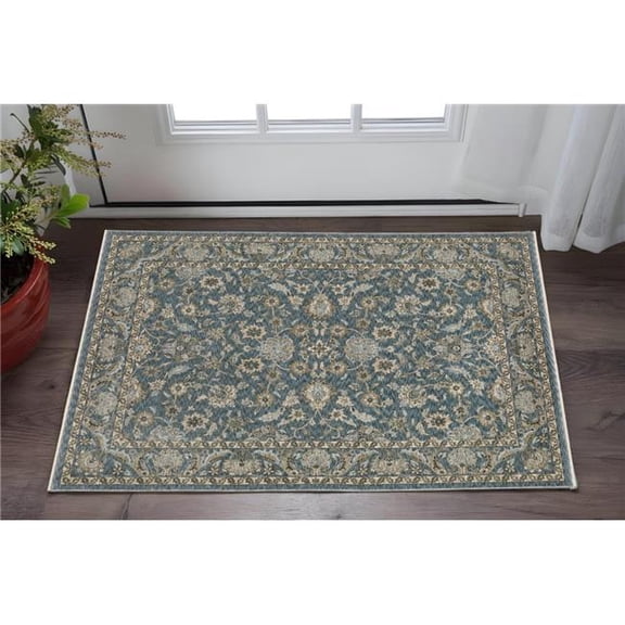 HomeRoots 575250 2 x 3 ft. Blue & Beige Oriental Area Rug with Fringe