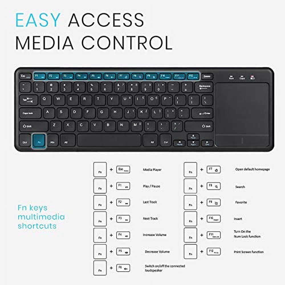 Perixx PERIBOARD-716 Wireless Keyboard with Touchpad, Support Multiple Devices Connection with TV, Tablet and Smartphone, X Type Scissor Keys, Black, US English Layout