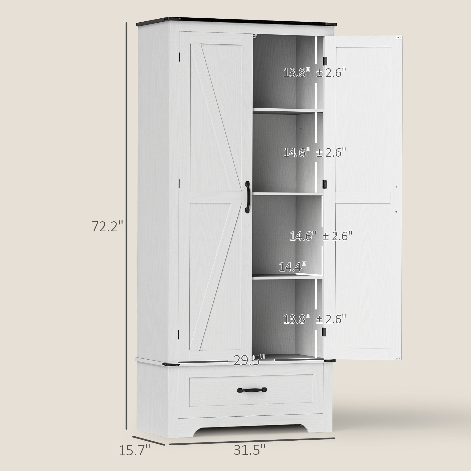 HOMCOM Farmhouse Pantry Cabinet, Kitchen Pantry Cabinet, Distressed White
