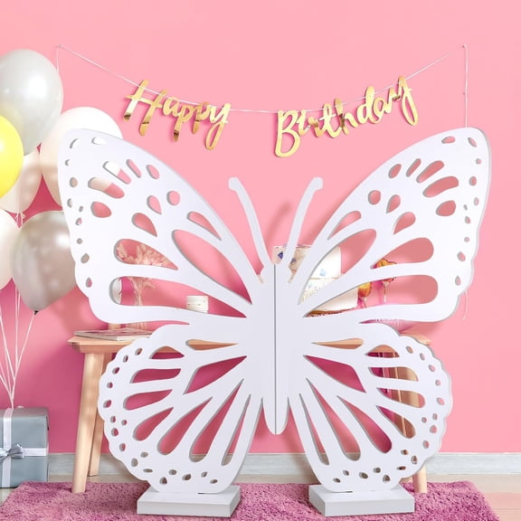 Wooden Butterfly Decor 24 x 28 Inches Standing Wood Decoupage Carved Craft for Weddings Baby Showers Parties Adjustable Wings DIY Backdrop Garden Indoor Decoration