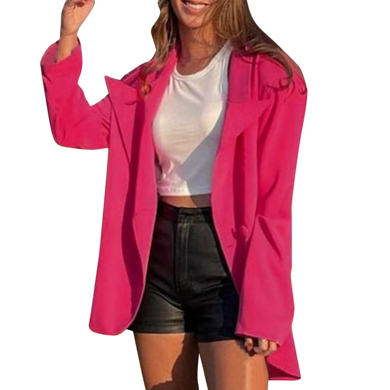 Entyinea Womens Blazers for Work Professional Long Sleeved Open Front Office  Short Blazer Hot Pink S 