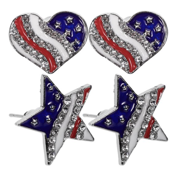 2 Pairs Independence Day Earrings American Flag Studs Patriotic Studs Alloy Earrings For Gift ( Star, Heart )