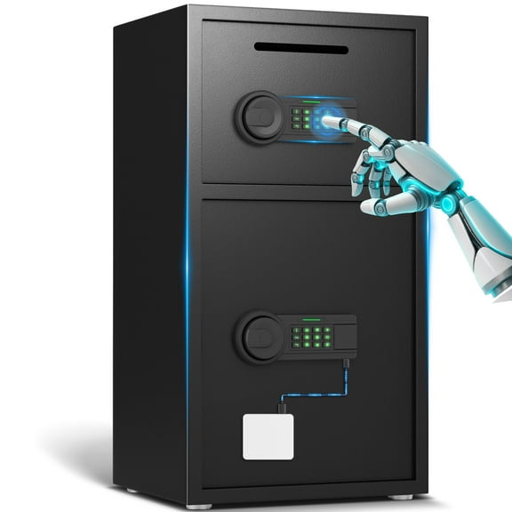 6.3 Cu Ft Outdoor Security Safe Box with Jewelry Drawer & Hooks, Dual Alarm & Mute Function, Adjustable Shelves for Home Office Business Documents Valuables