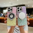 thumbnail image 5 of SaniMore Case for iPhone 15 Pro, Gradient Glitter Bling Backplane Magnetic Rotating Ring Stand Lens Protection Electroplated Anti-shock Anti-scratch for Girls Women iPhone 15 Pro, Silver, 5 of 11