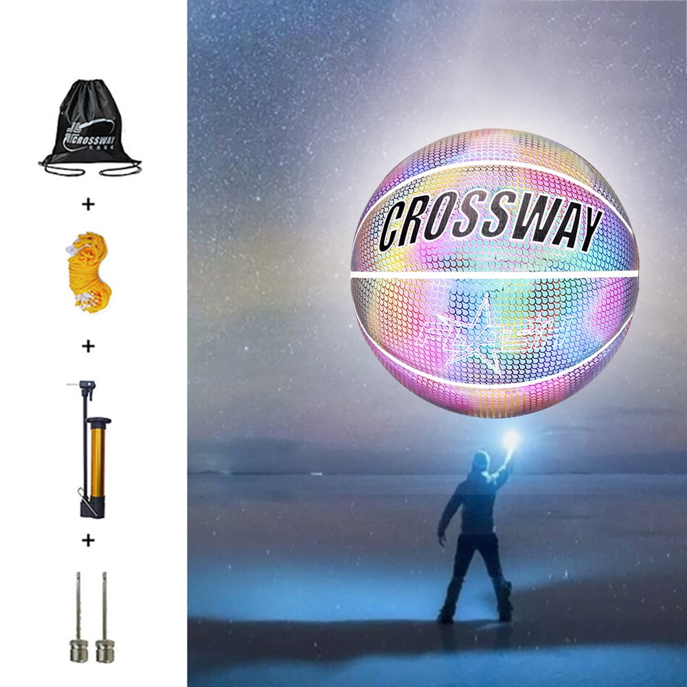 Kasachoy Holographic Basketball Glowing Reflective Basketball Luminous Basketball NO.7 for Kids And Boys Indoor Outdoor