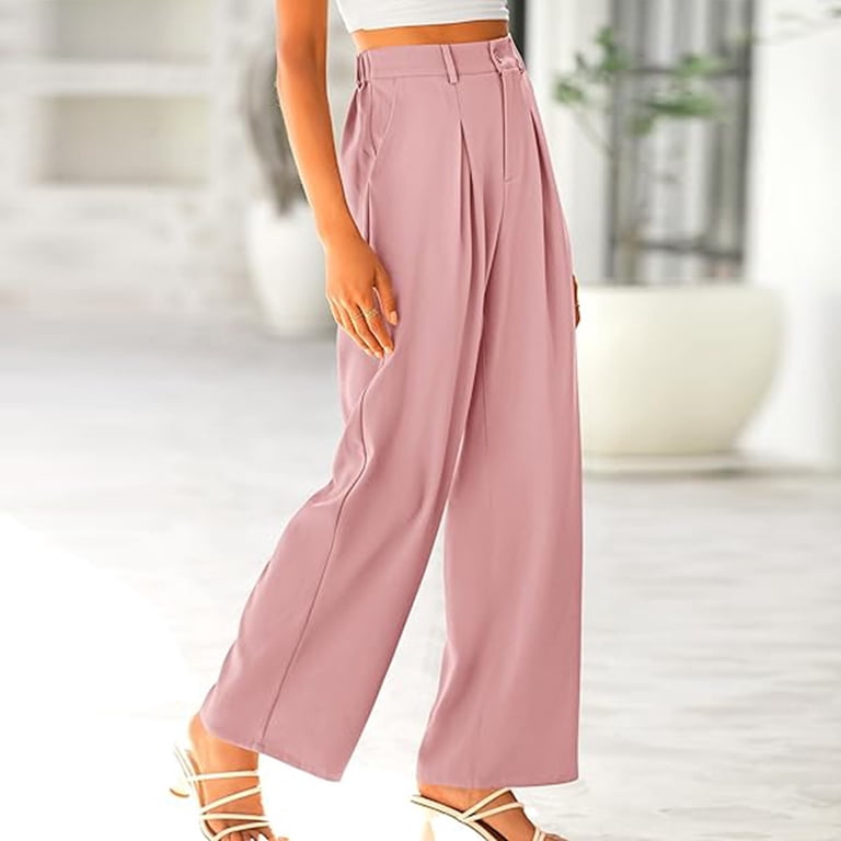 ladies pink dress pants Hnmkiu for Women Spring Autumn Work Commute Business Relaxed Fit Casual Suit Style Trousers for Women Pink,M, Women's, Size: Medium fabric_Satin