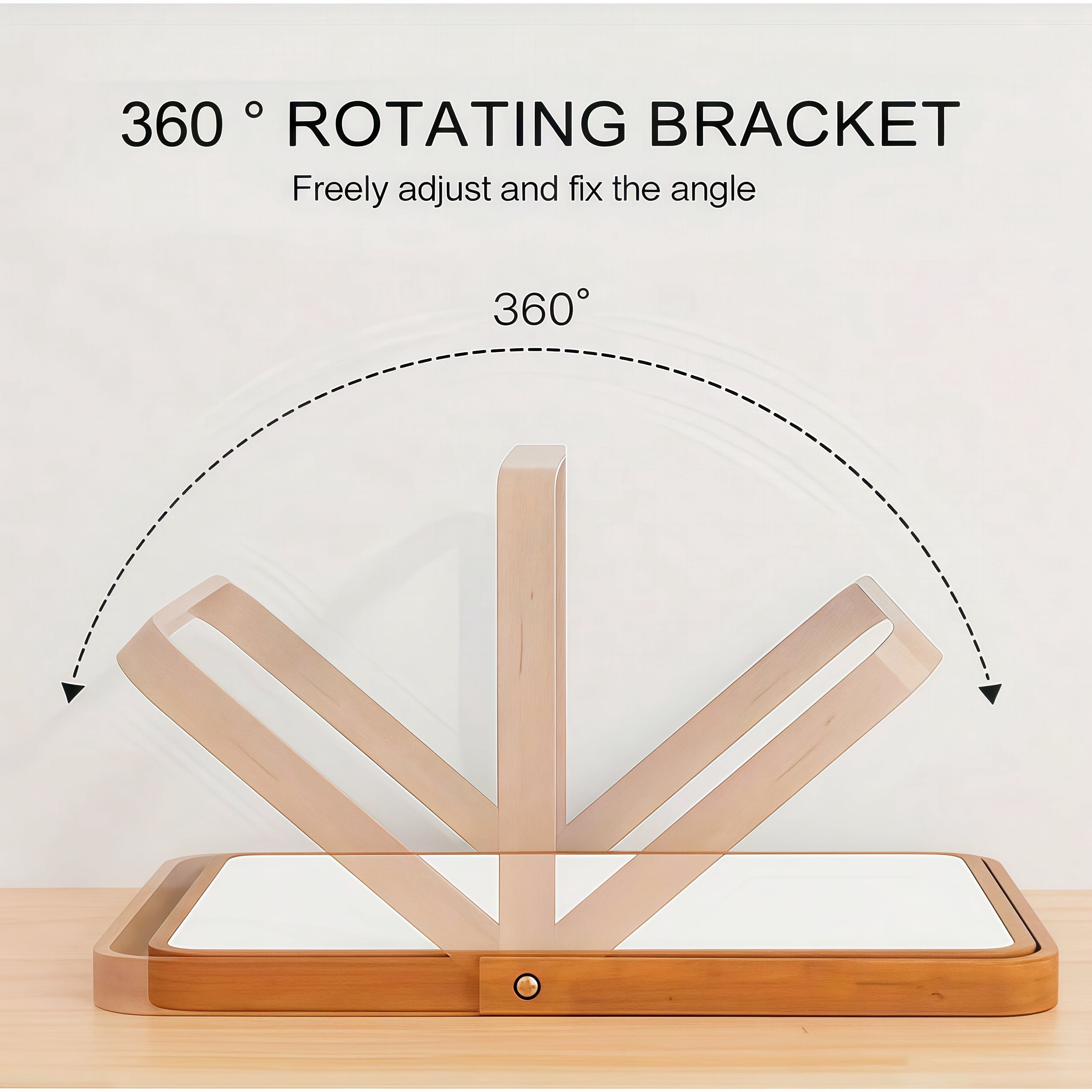 Natural Bamboo Mirror Vintage Wood Table Vanity Makeup Mirror Rectangle Standing 360 Degree Rotation Desk Mirror Decor for Living Room, Bedroom, Entryway