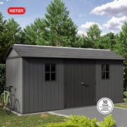 Keter Newton Plus 7.5x15 ft. Durable Resin Outdoor Storage Shed With Heavy Duty Floor and Locking Door, Grey