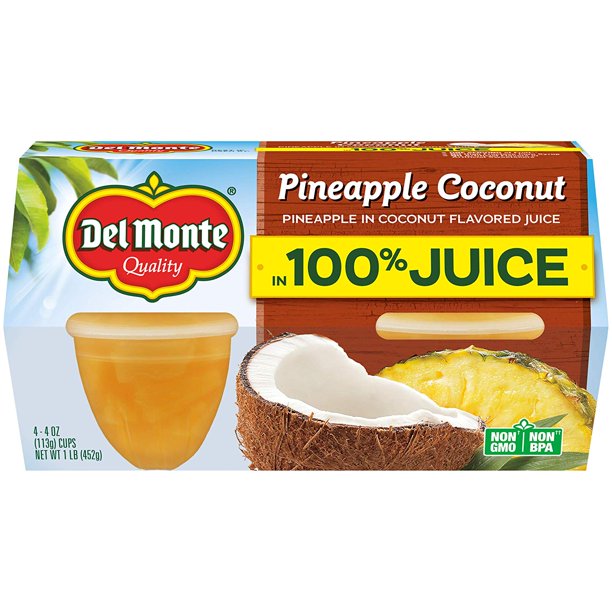 Del Monte Pineapple Coconut Fruit Snack Cups in 100 Juice, 4Ounce