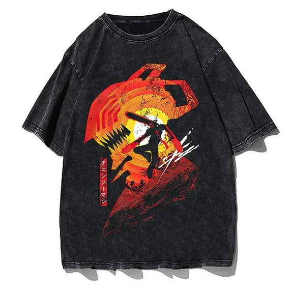 Chainsaw Man Men's Cotton Summer T-Shirts Vintage Tee Loose Fit Short Sleeve Casual Tshirts for Men Women M