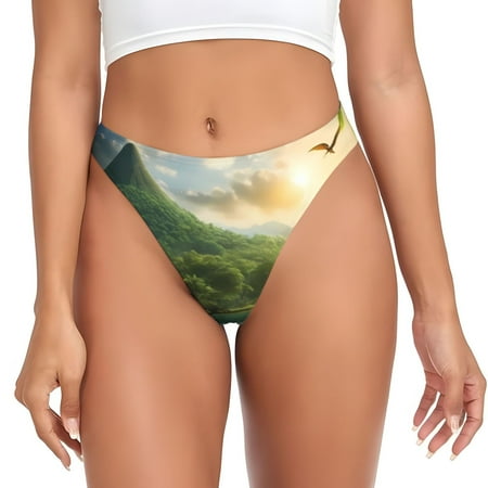 Sigee Lake Forest Dinosaur for Women s G-String Panty  Low Rise  Soft Lace Perfect for Everyday Wear or Special Occasions-Large