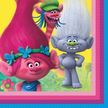 Unique Trolls Beverage Napkins – 16 Count, 5x5 Inches, 2-Ply Paper With Cooper Design, Party Supplies For Kids
