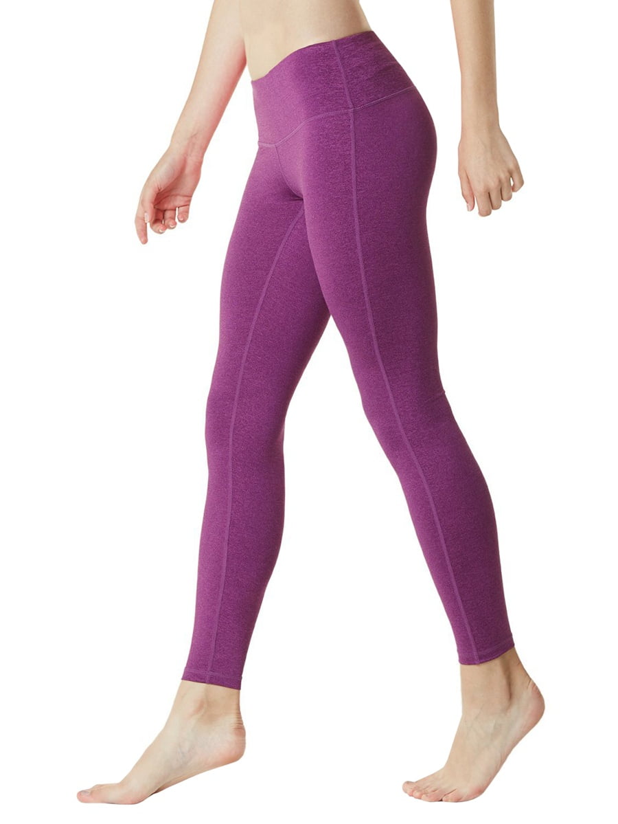 purple yoga pants stretching