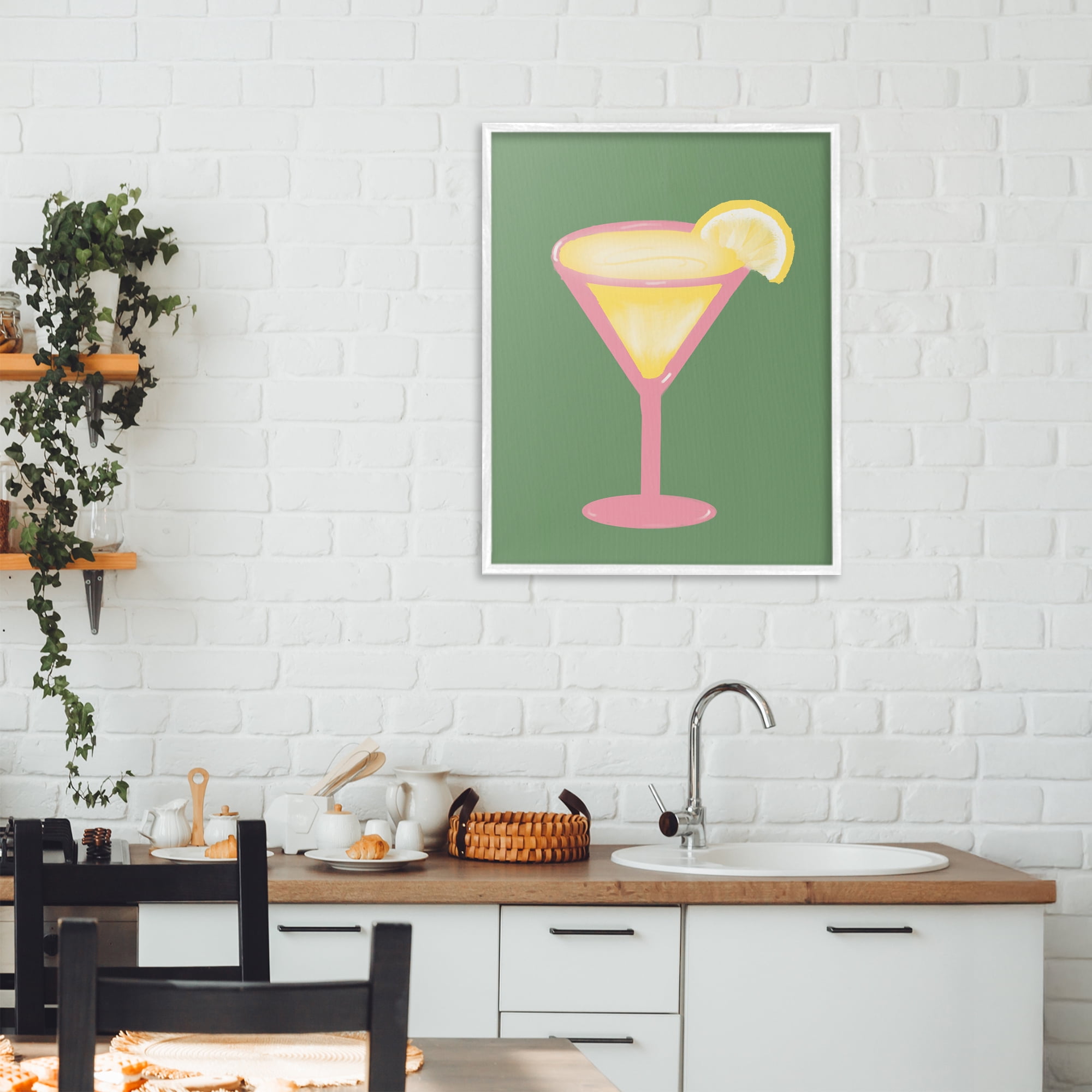 Stupell Industries Lemon Drop Glass over Green White Framed Giclee Art, design by Robin Maria