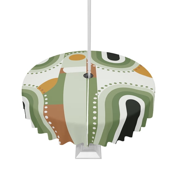 Boanket Outdoor Tablecloth with Umbrella Hole for Patio/Picnic/Party/Camping, Modern, Waterproof Table Cloth Round Cover Washable, Middle Century Abstract Olive Green Dia 54"