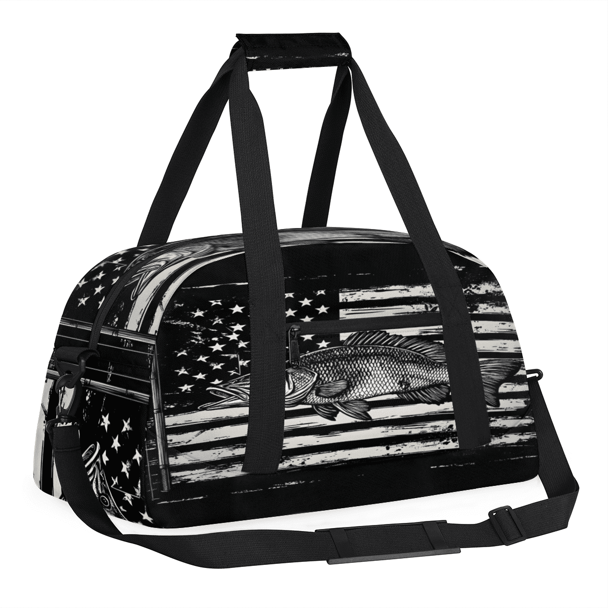 Herdesigns American Flag Sports Duffle Bags Travel Duffle Bag Gym Bag Bass Fish Weekender Travel Bag Waterproof Overnight Bag Carry On Travel Tote Bag Dance Bags