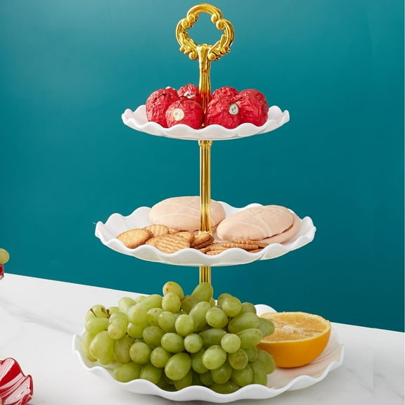 Round Fruit Cake Stand, 3 Tier Removable Dessert Stand Dessert Plates Cakes Fruit Cookie Candy Display Tower Serving Platter for Wedding Birthday Tea Party Decor[White]