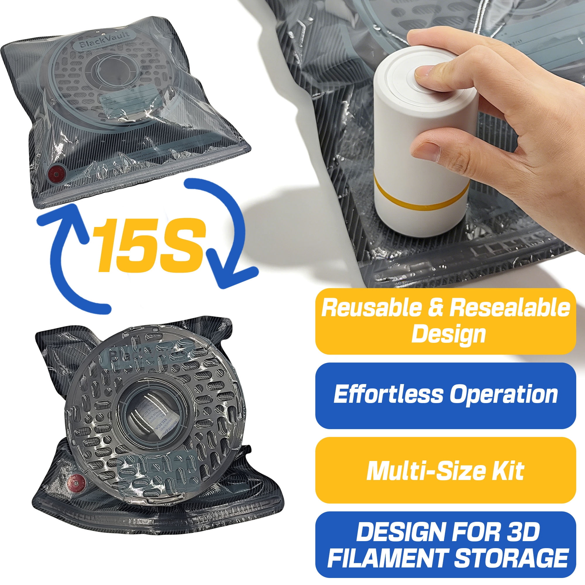 Vacuum-Sealed 3D Printing Filament Kit, 20 Packs Lightproof Storage Bags with Vacuum Pump, Moisture-Proof Bags, 13.4x12.6 in, Sorting & Storage of 3D Printer Filament Bundle with Desiccant