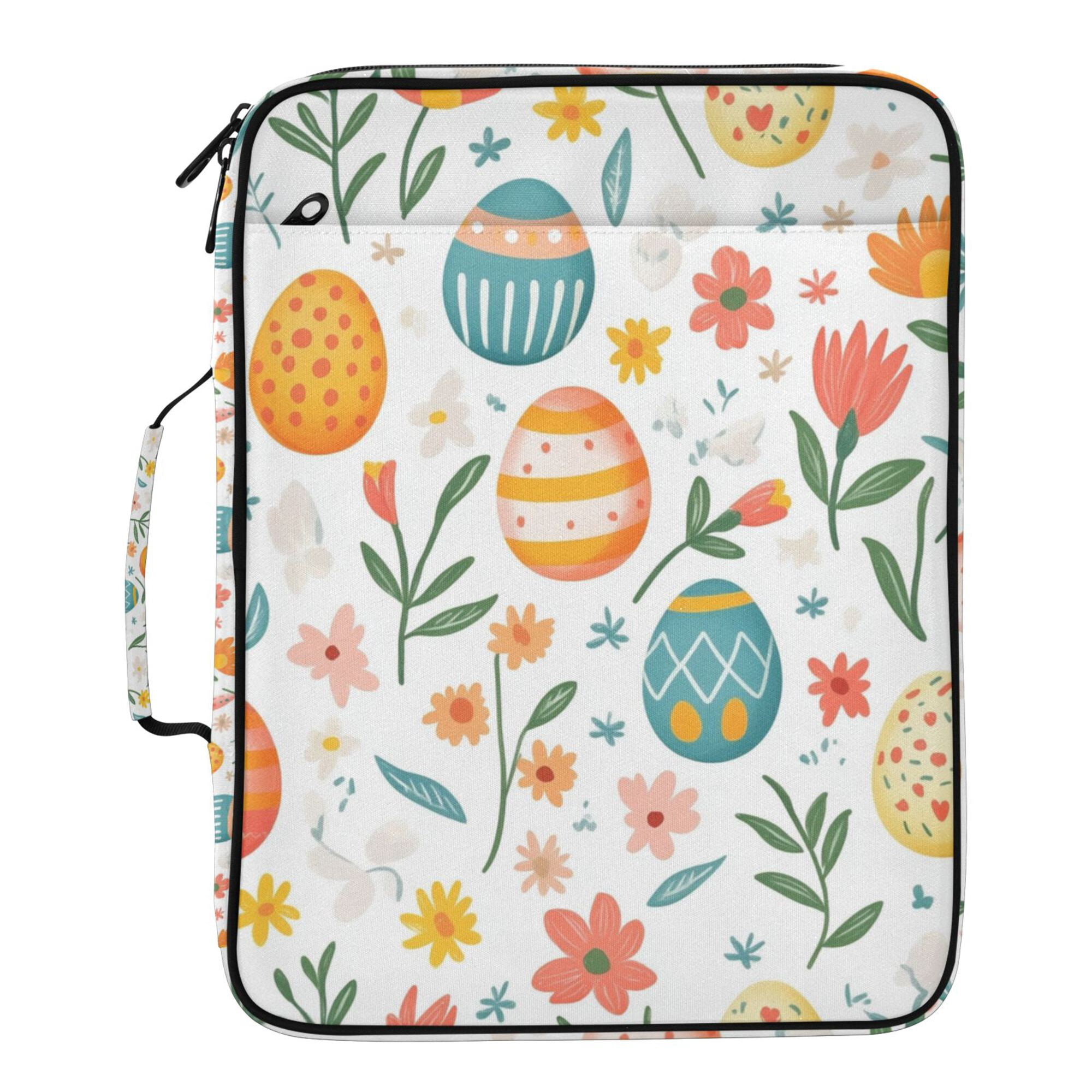 FORMRS Accordion File Folder A4 Size 7-Pocket Expanding Document Organizer Bag with 3 Ring Binder, Floral Easter Eggs