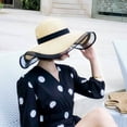 thumbnail image 3 of Women Hat Braided Wide Brim Bohemia Mesh Patchwork Sun Protection Beach Cap for Outdoor, 3 of 10
