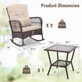 thumbnail image 3 of Gymax 3 Pieces Rocking Bistro Set PE Rattan Rocking Chairs w/ 2-Tier Coffee Table Mix Brown, 3 of 10