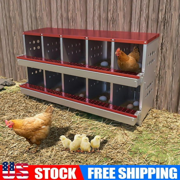 10-Compartments Chicken Nesting Box for Laying Eggs Roll Away Chicken Out Hens