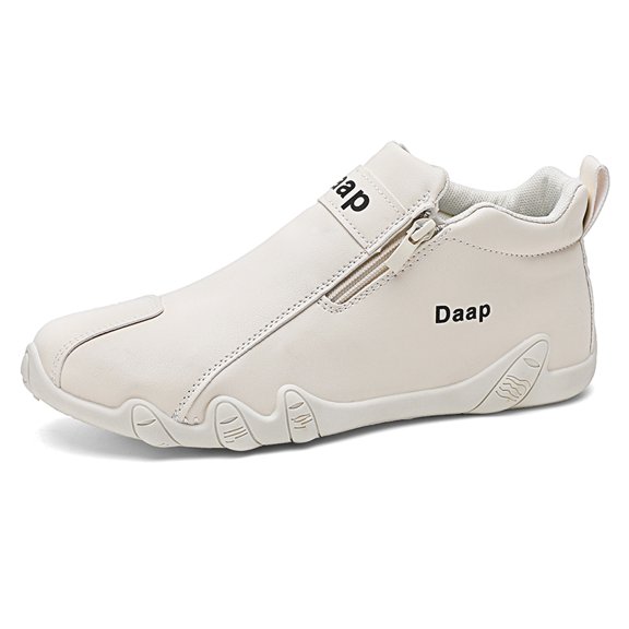 Men's Zip‑Up Mid‑Top Casual Sneakers, Smooth Synthetic Upper External Side Zipper Closure Stitched Detail Sculpted Flexible Outsole Daily Walking Footwear