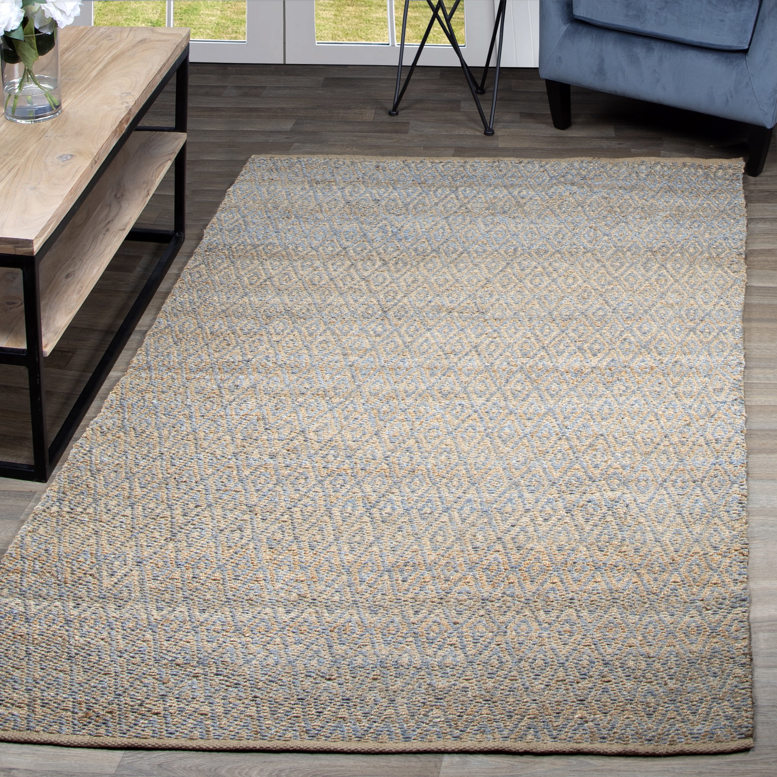 Superior Natural Diamond Collection Hand Woven Jute Rug Grey