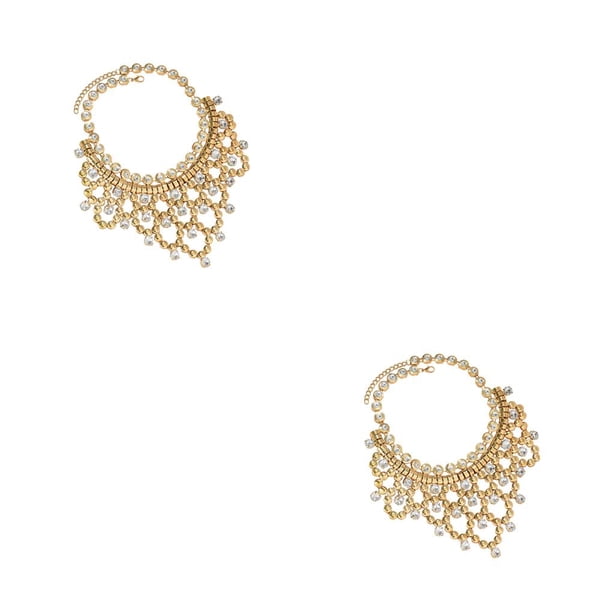 Sonducket Necklace Crystal Metal Pendant Prom Bib Durable Choker Sexy Necklaces Stones Bling Present Ornaments Short Charm 2piezas