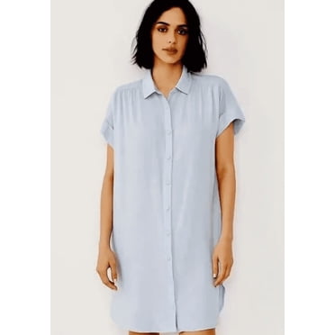 Well Worn Women Short Sleeve Shirt Dress Blue Large
