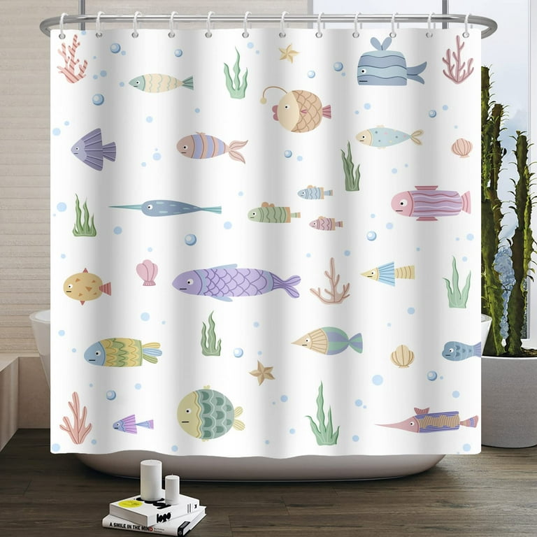 Fish Shower Curtain,Funny Fish Underwater Kids Bathroom Shower