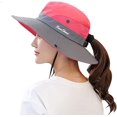 thumbnail image 1 of Chapeaux Bob d'Été pour Femmes Ponytail Protection UV Safari Randonnée Grand Bord Plage Pliable en Maille Casquette de Pêche, 1 of 7