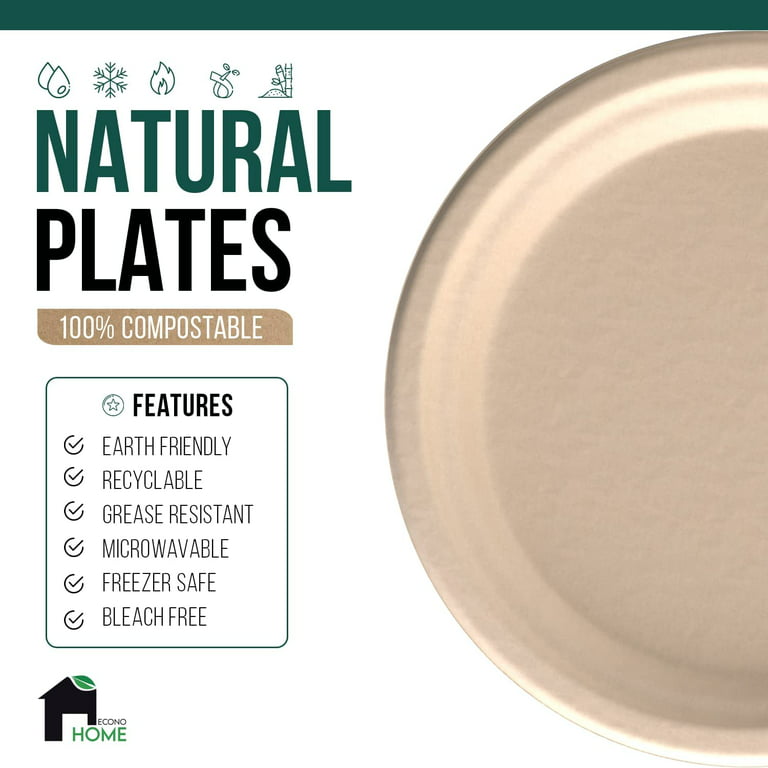 ECO SOUL 100% Compostable 9 Inch Bagasse Paper Plates, 100 counts, Heavy-Duty Disposable Plates
