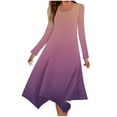 thumbnail image 2 of QUINDOS Dresses for Women 2025 Crew Neck Sundress Long Sleeve Casual Sun Dresses Summer Irregular Hem Loose Tie Dye Midi Knee Length Womens Dresses, 2 of 5