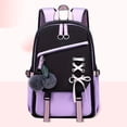 thumbnail image 2 of FUZHIQ Bow School Backpack for Ages 6-12 Plush Pendant Multi Compartment Padded Straps Casual Daily Student Bookbag, Purple, 2 of 5