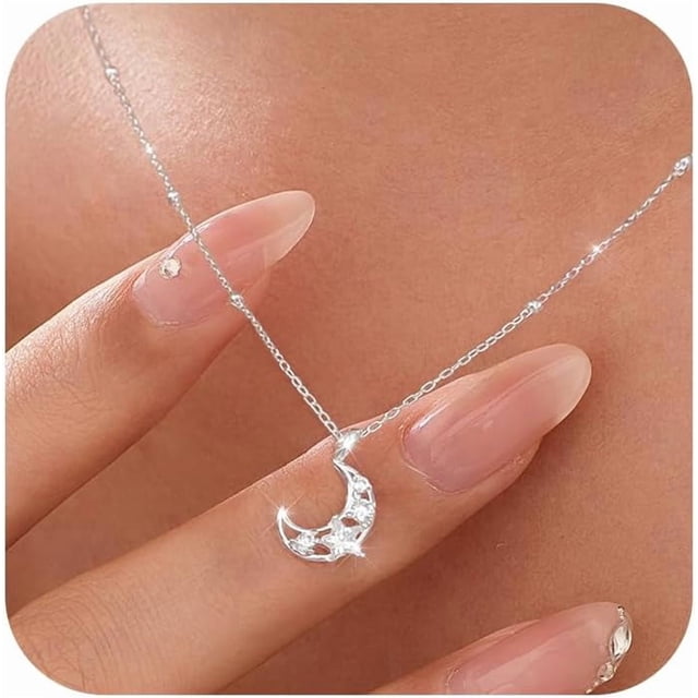 Collar con dije de estrella de luna para mujer, plata de ley 925, delicado y brillante, colgante de media luna para hija, madre, boda