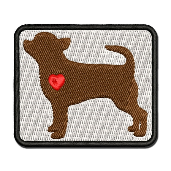 Smooth Coat Chihuahua Apple Head Dog with Heart Applique Multi-Color Embroidered Iron-On Patch - 2.5 Inch Small