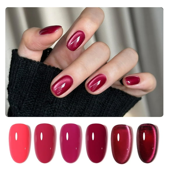 Set de esmaltes de uñas en gel con purpurina GAOY, ojo de gato rosa intenso con imán
