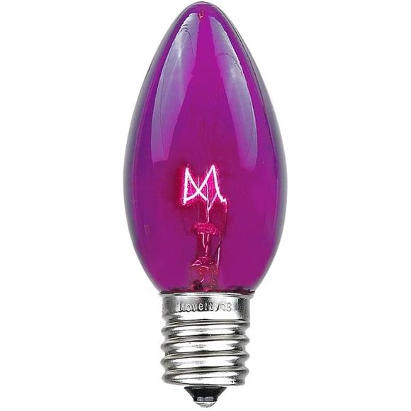 Novelty Lights 25 Pack C9 Outdoor String Light Christmas Replacement Bulbs, Purple, E17/C9 Base, 7 Watt